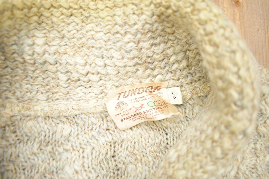 Vintage 1970s 100% Wool Tundra Knit Shawl Collar Cardigan Sweater Men's Large from propervintagecanada