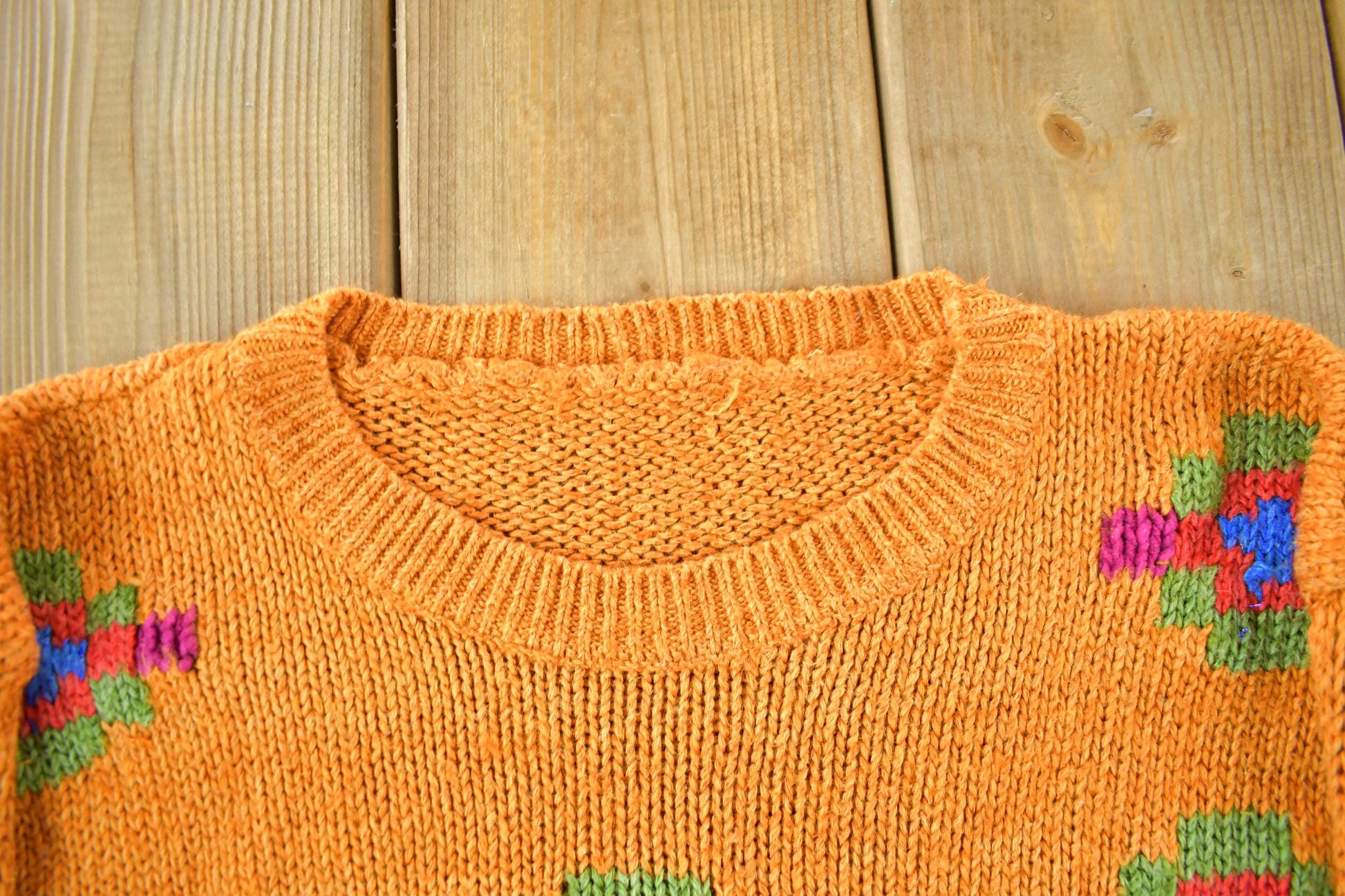 Vintage 1970s 1980s Abstract Floral Knit Sweater Women's S from propervintagecanada