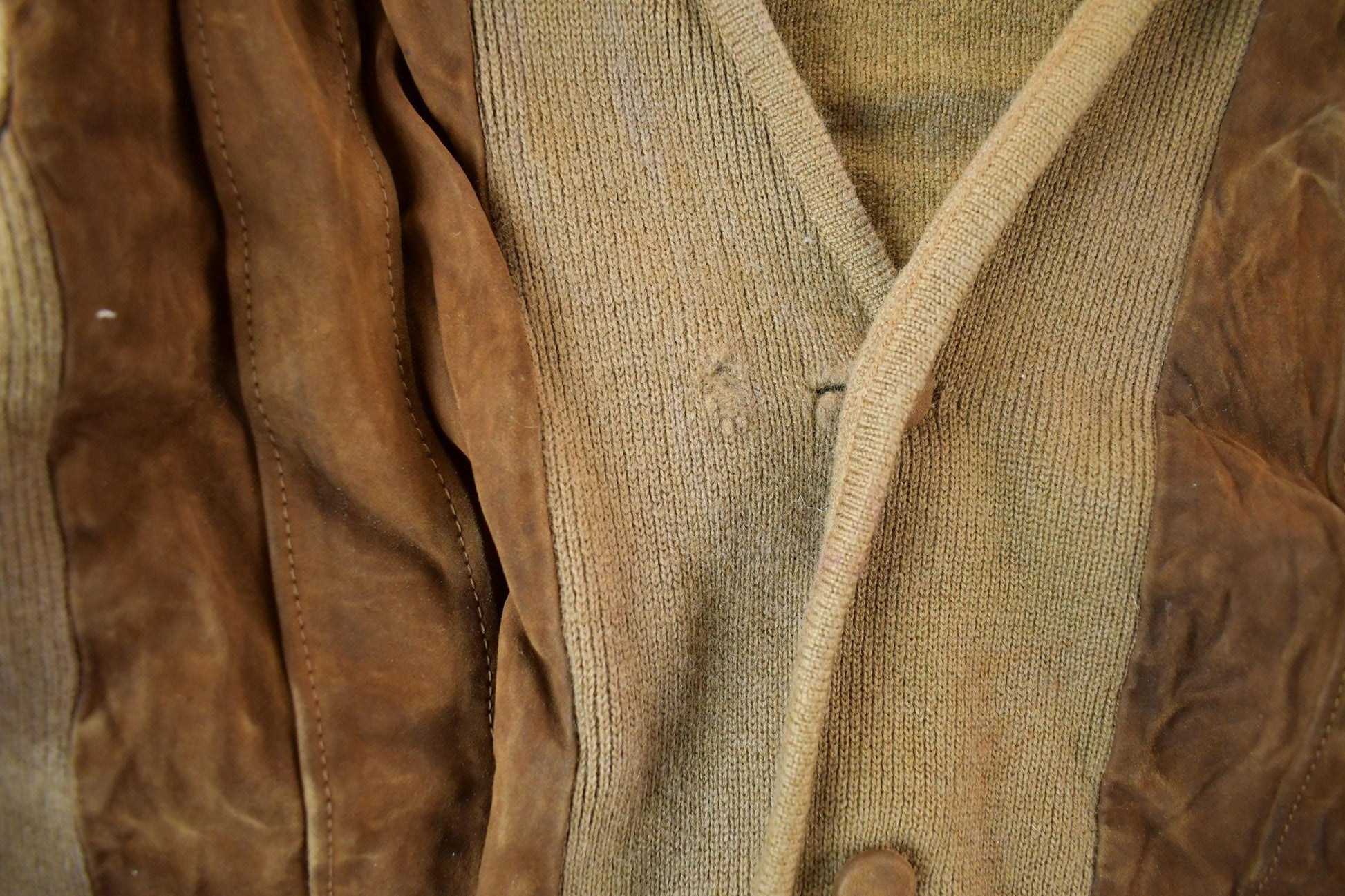 Vintage 1970s 1980s Beltinka Suede Leather Knit Cardigan Sweater Women's Small from propervintagecanada