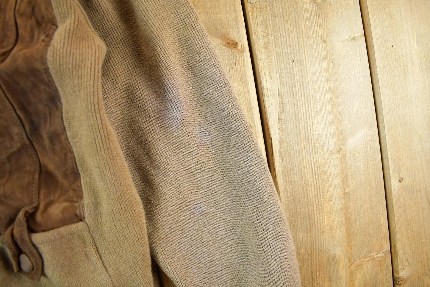 Vintage 1970s 1980s Beltinka Suede Leather Knit Cardigan Sweater Women's Small from propervintagecanada