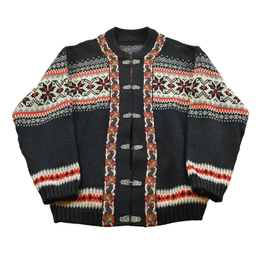 Vintage 1970s A.S Evebofos Nordic Wool Knit Clasped Cardigan Sweater Men's XL from propervintagecanada