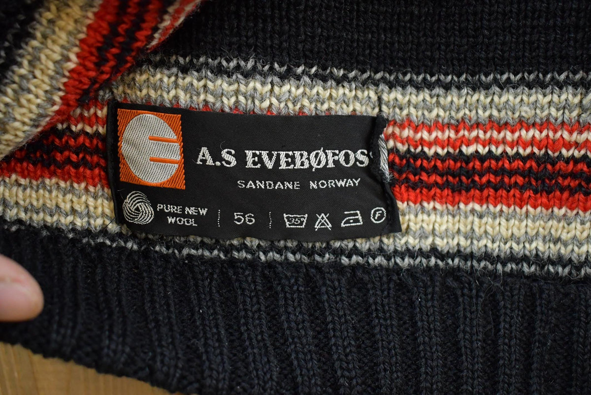 Vintage 1970s A.S Evebofos Nordic Wool Knit Clasped Cardigan Sweater Men's XL from propervintagecanada