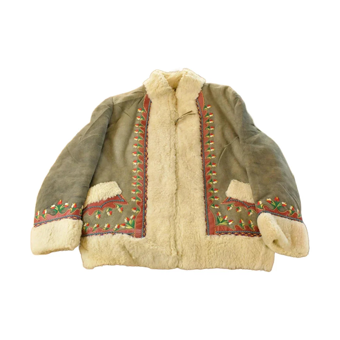 Vintage 1970s Afghan Polish Shearling Suede Fur Coat Women's Large from propervintagecanada