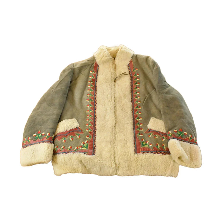 Vintage 1970s Afghan Polish Shearling Suede Fur Coat Women's Large from propervintagecanada