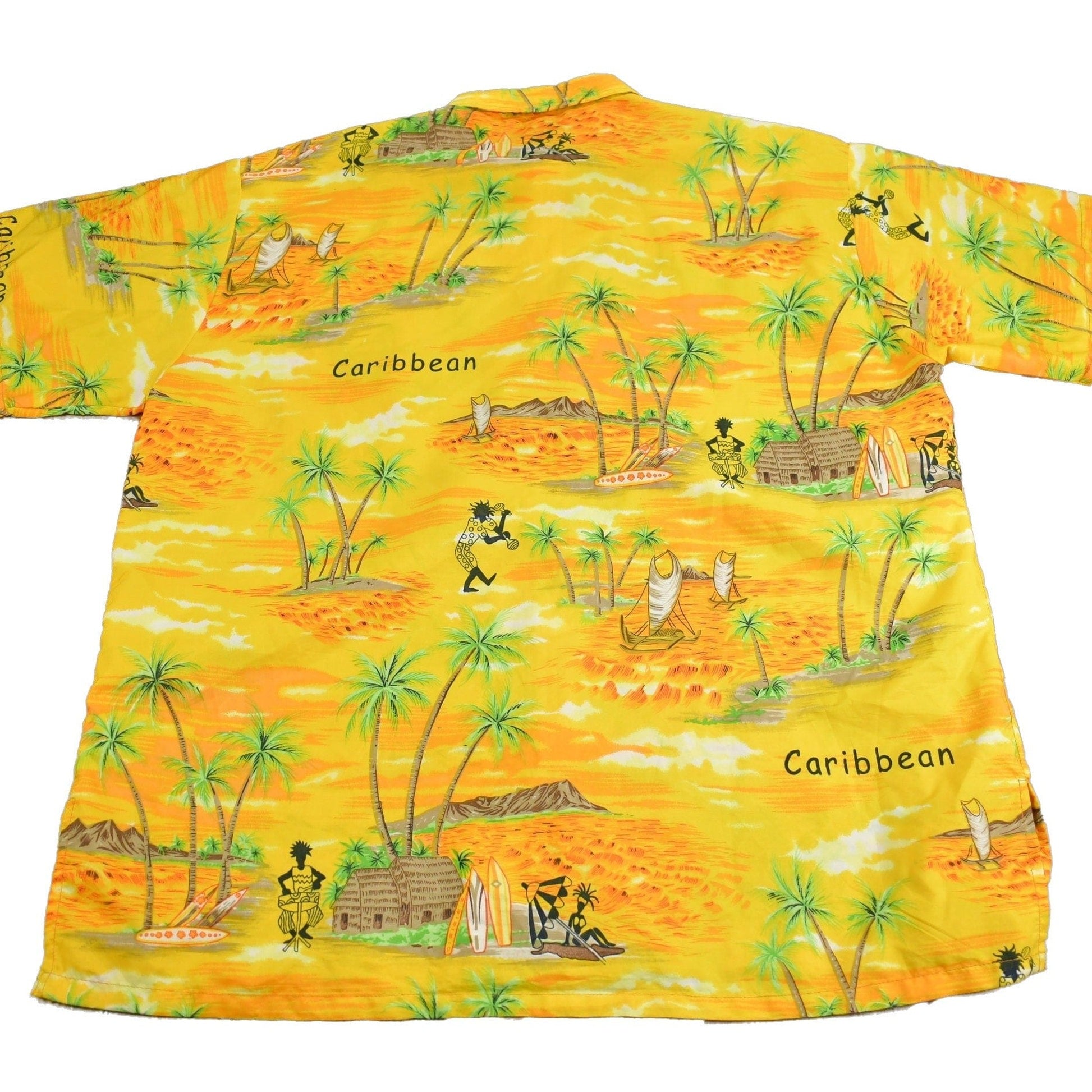 Vintage 1970s All Over Print Caribbean Theme Button Up Shirt Men's XL from propervintagecanada