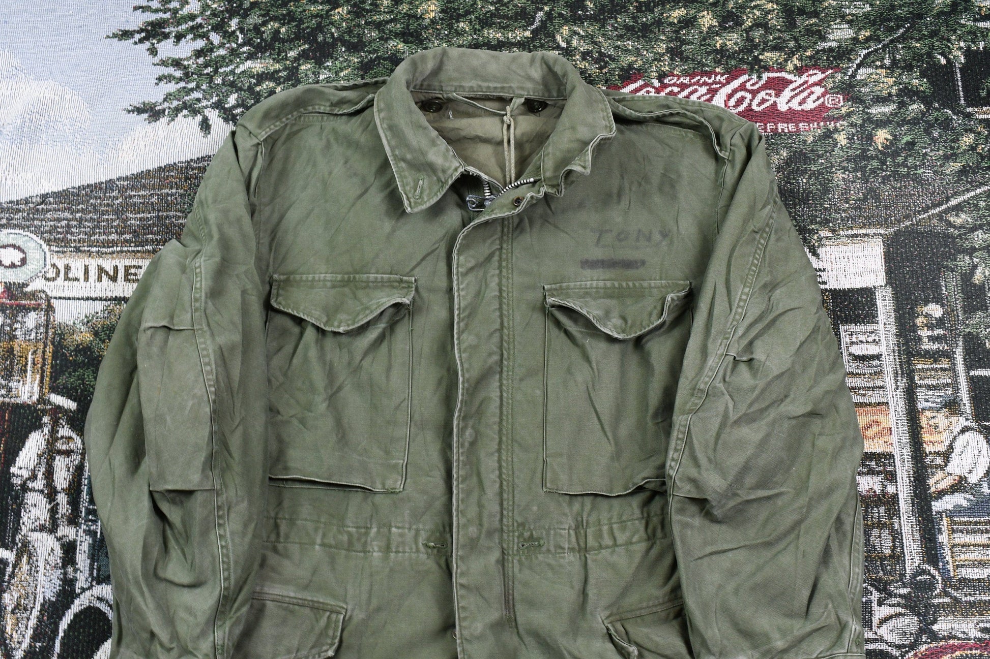 Vintage 1970s Army Military Button Up Jacket Men's Small from propervintagecanada