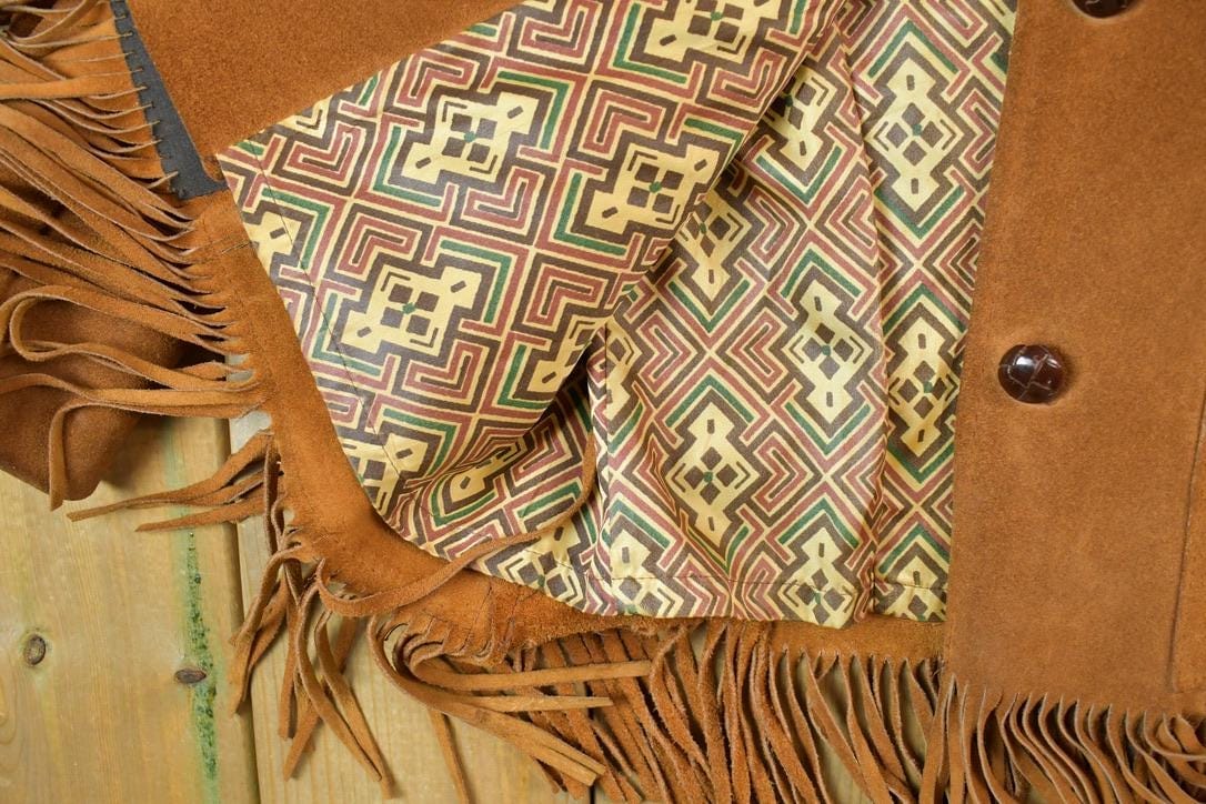 Vintage 1970s Aztec Pioneer Fringe Leather Western Jacket Women's S from propervintagecanada
