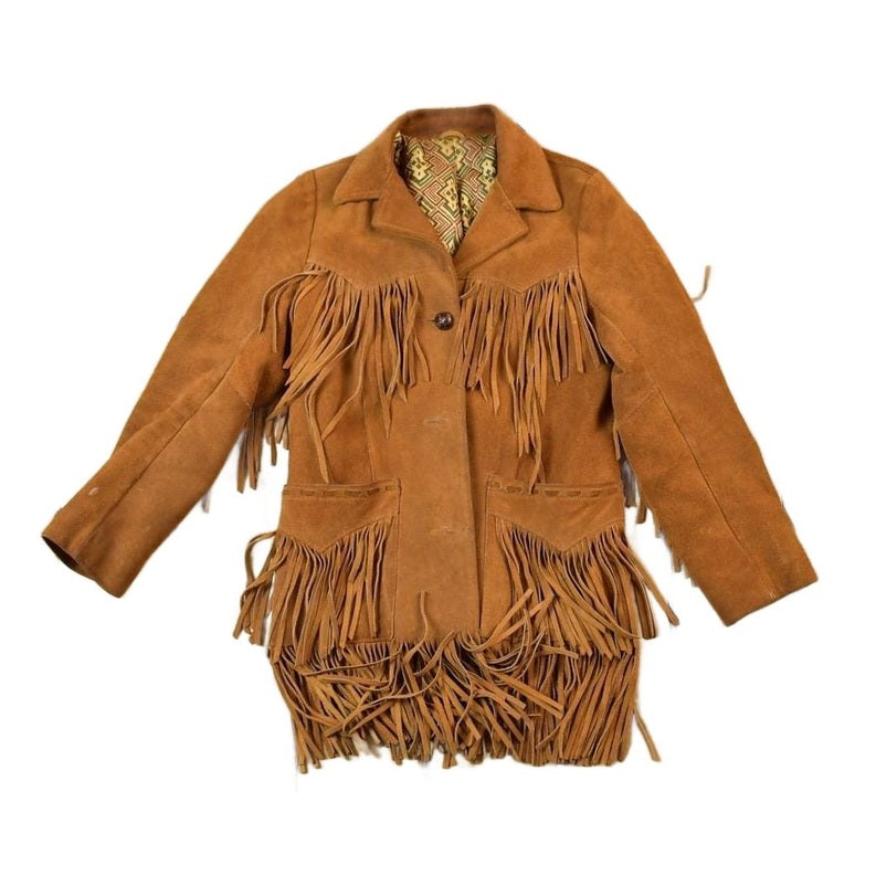 Vintage 1970s Aztec Pioneer Fringe Leather Western Jacket Women's S from propervintagecanada