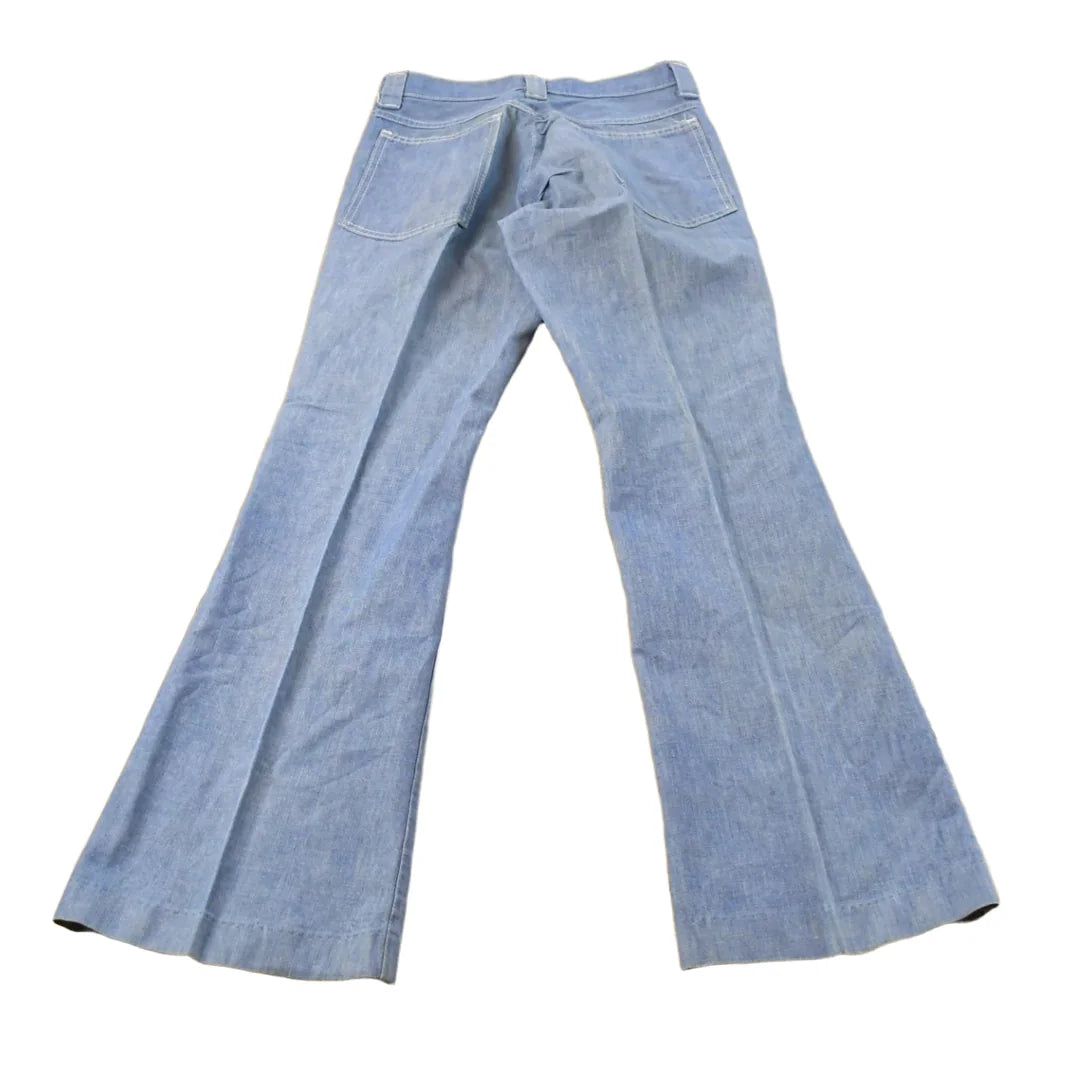 Vintage 1970s Bell Bottom Flare Denim Pleated Pants Men's 28 x 31 from propervintagecanada