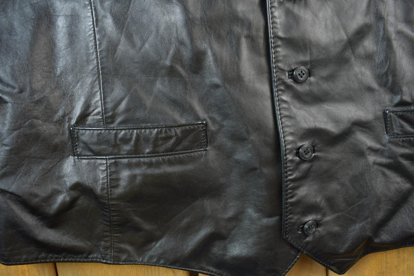 Vintage 1970s Berman's Black Leather Vest Men's Large from propervintagecanada