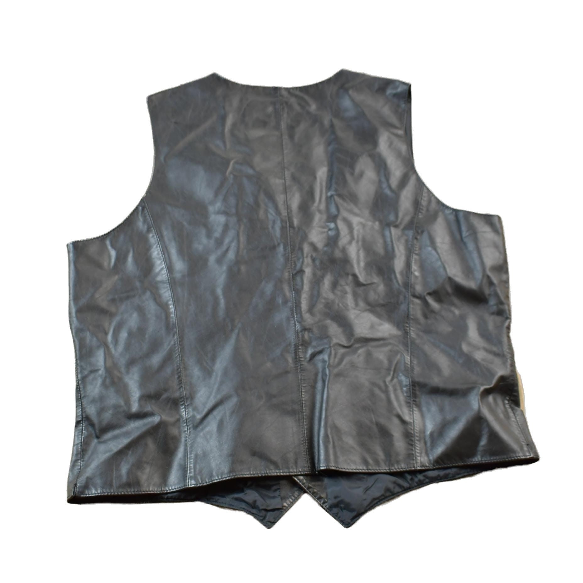 Vintage 1970s Berman's Black Leather Vest Men's Large from propervintagecanada