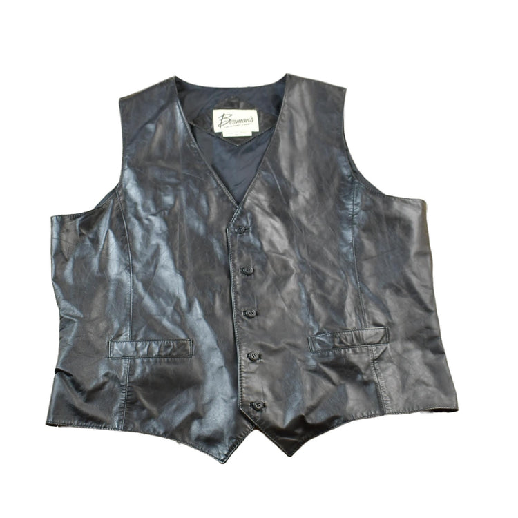 Vintage 1970s Berman's Black Leather Vest Men's Large from propervintagecanada