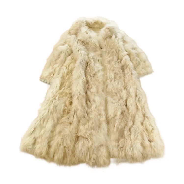 Vintage 1970s Beth Glaser Embroidered Full Length White Fox Fur Coat Women's Large from propervintagecanada