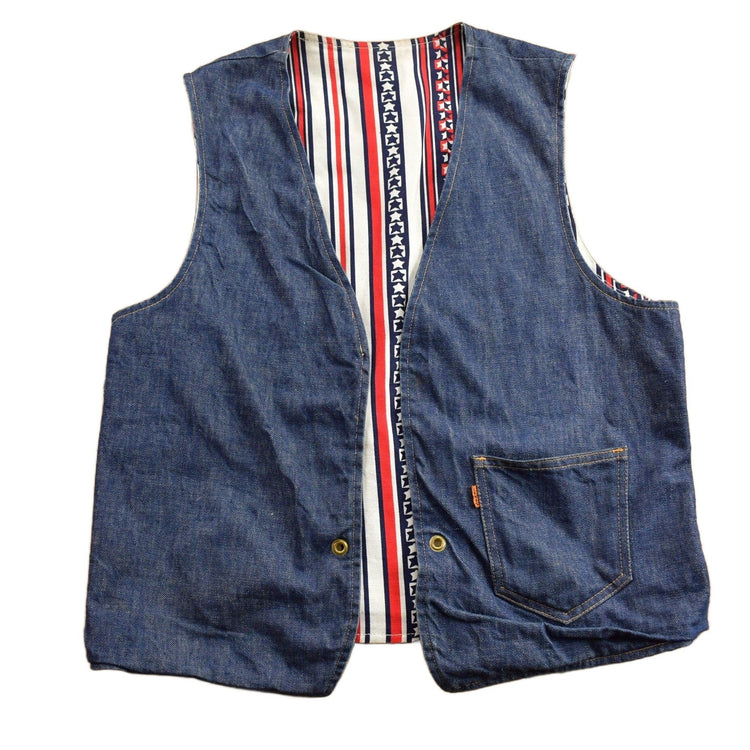 Vintage 1970s Big E Levis Reversible Denim Jean Jacket Vest Men's Small from propervintagecanada
