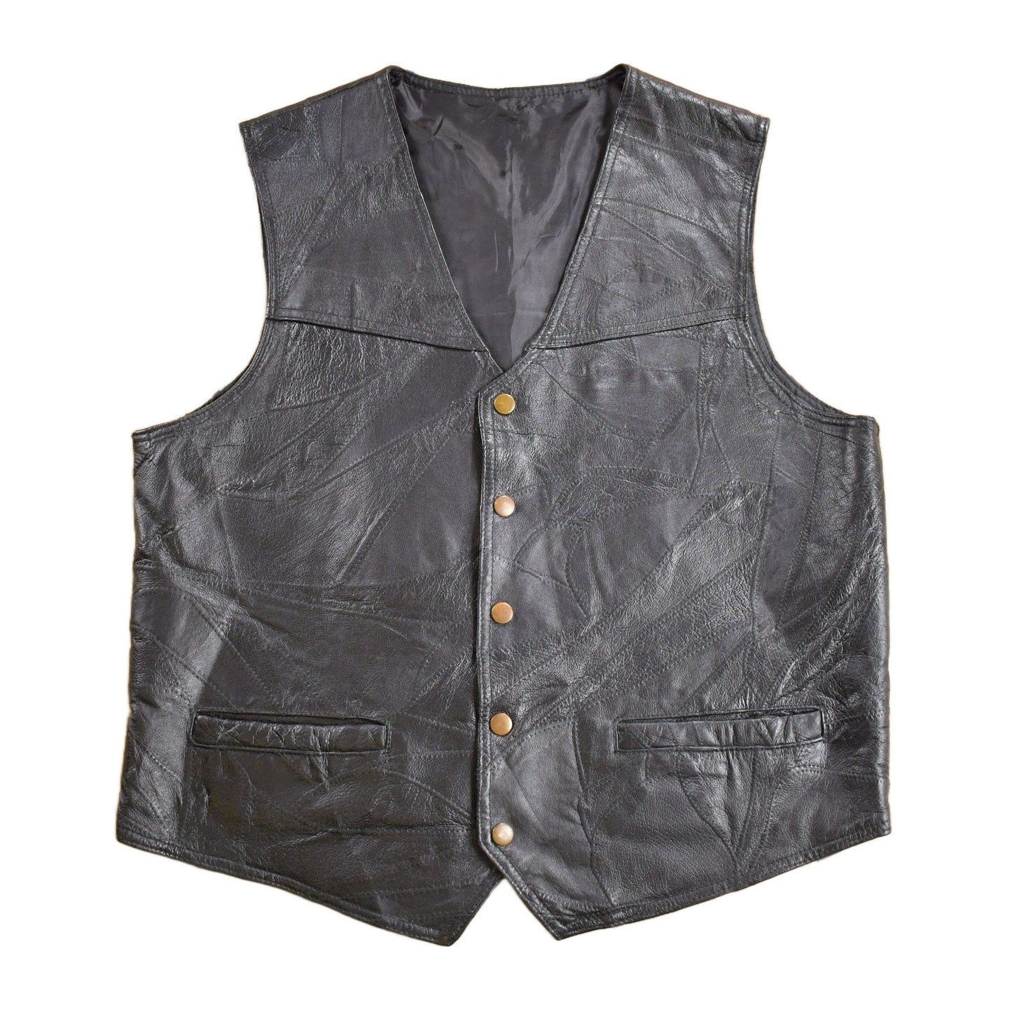 Vintage 1970s Black Leather Vest Men's Medium from propervintagecanada