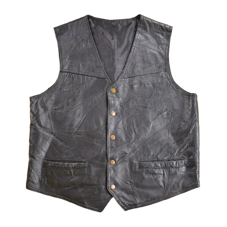 Vintage 1970s Black Leather Vest Men's Medium from propervintagecanada