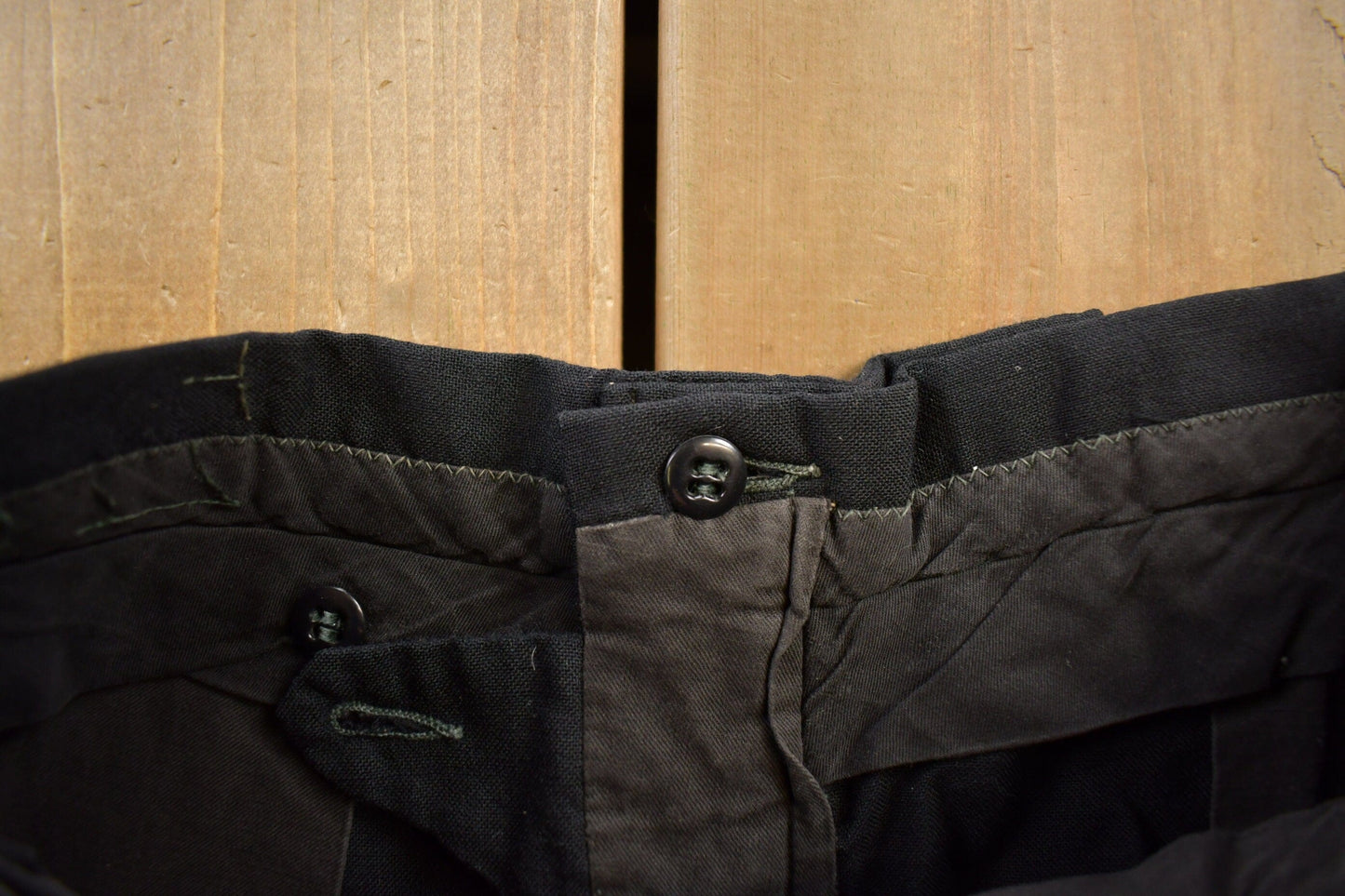 Vintage 1970s Black Wool Trousers Size 26x27 from propervintagecanada