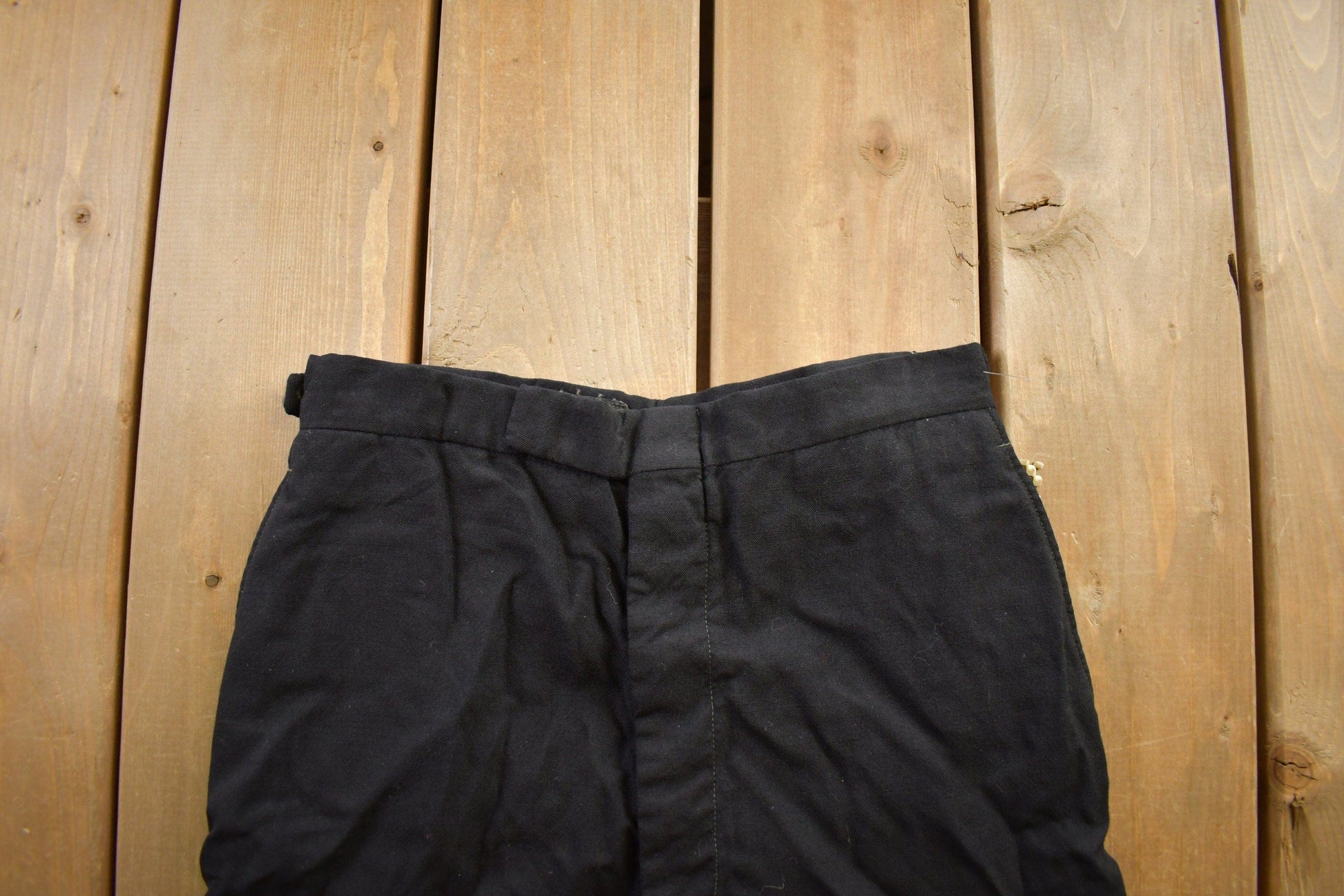 Vintage 1970s Black Wool Trousers Size 26x27 from propervintagecanada
