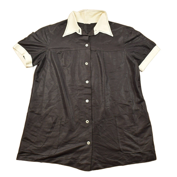 Vintage 1970s Blank Black and White Bowling Button Up Shirt Men's Large from propervintagecanada