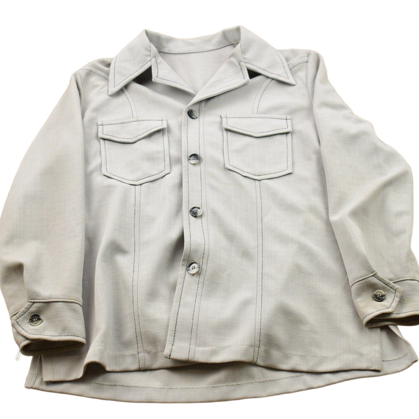 Vintage 1970s Blank Grey Button Up Shirt Men's S from propervintagecanada