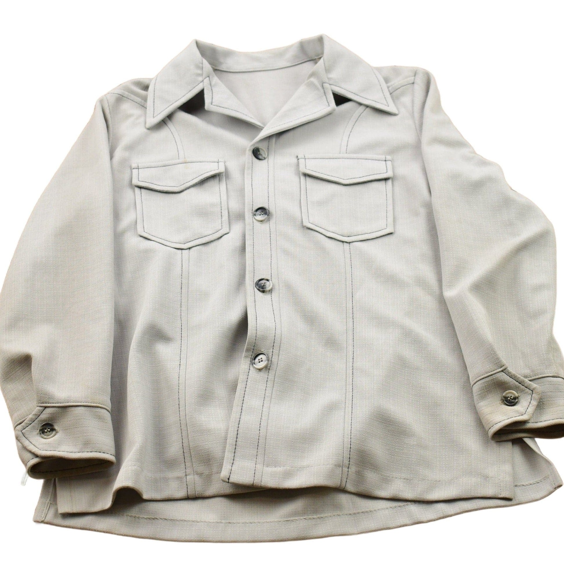 Vintage 1970s Blank Grey Button Up Shirt Men's S from propervintagecanada