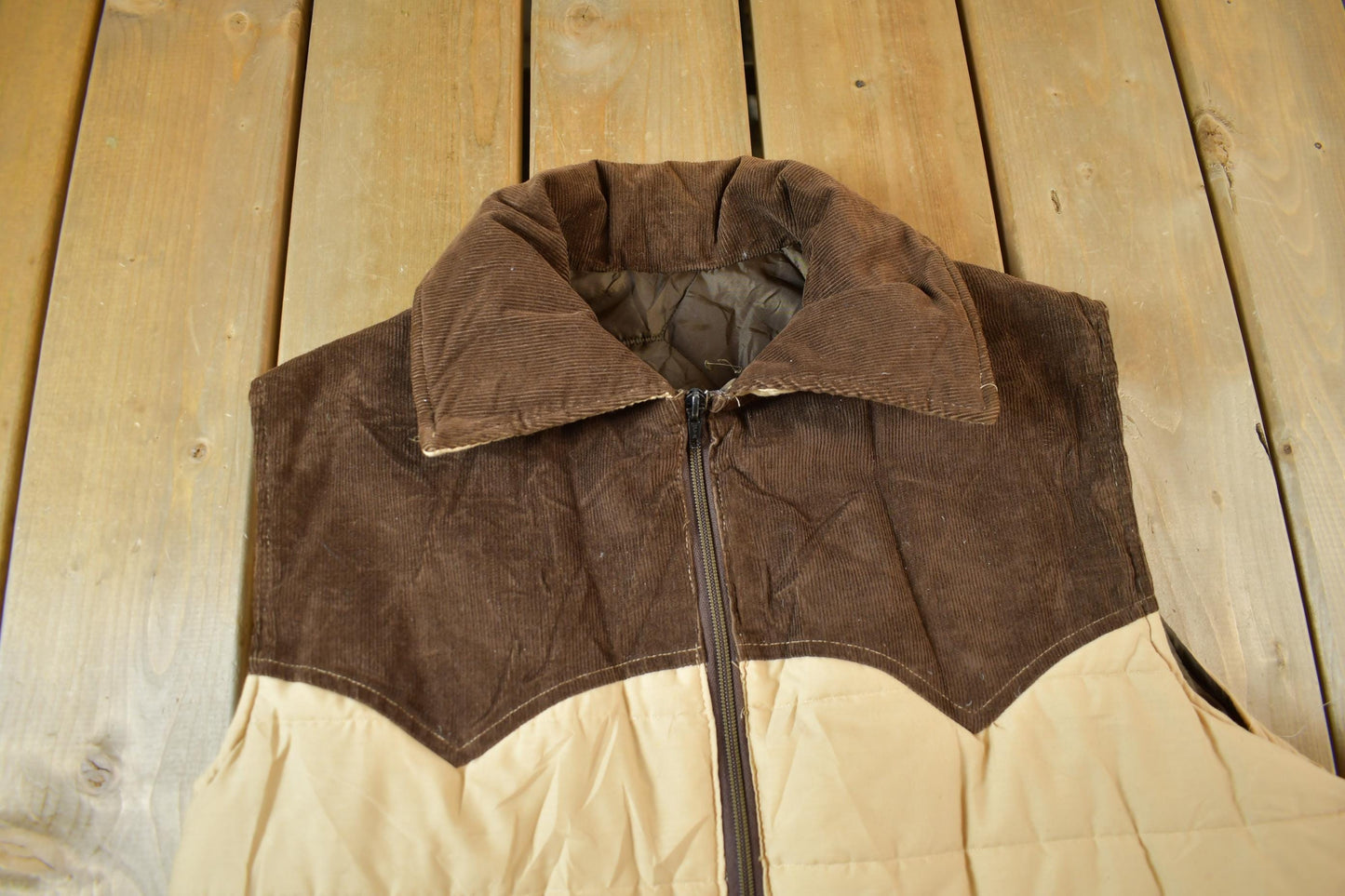 Vintage 1970s Brown & Cream Multicolour Vest Men's M from propervintagecanada