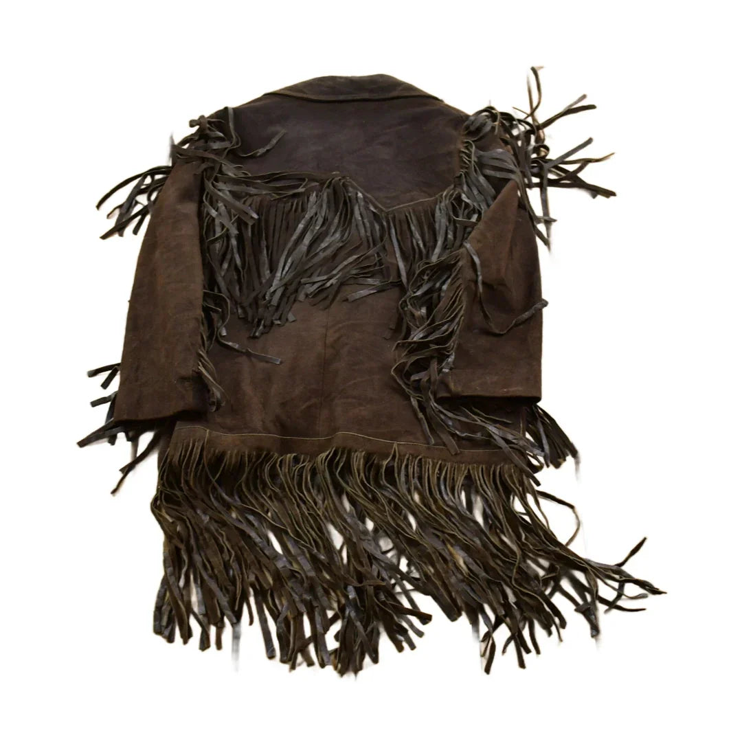Vintage 1970s Brown Suede Leather Fringe Jacket Men's Small from propervintagecanada