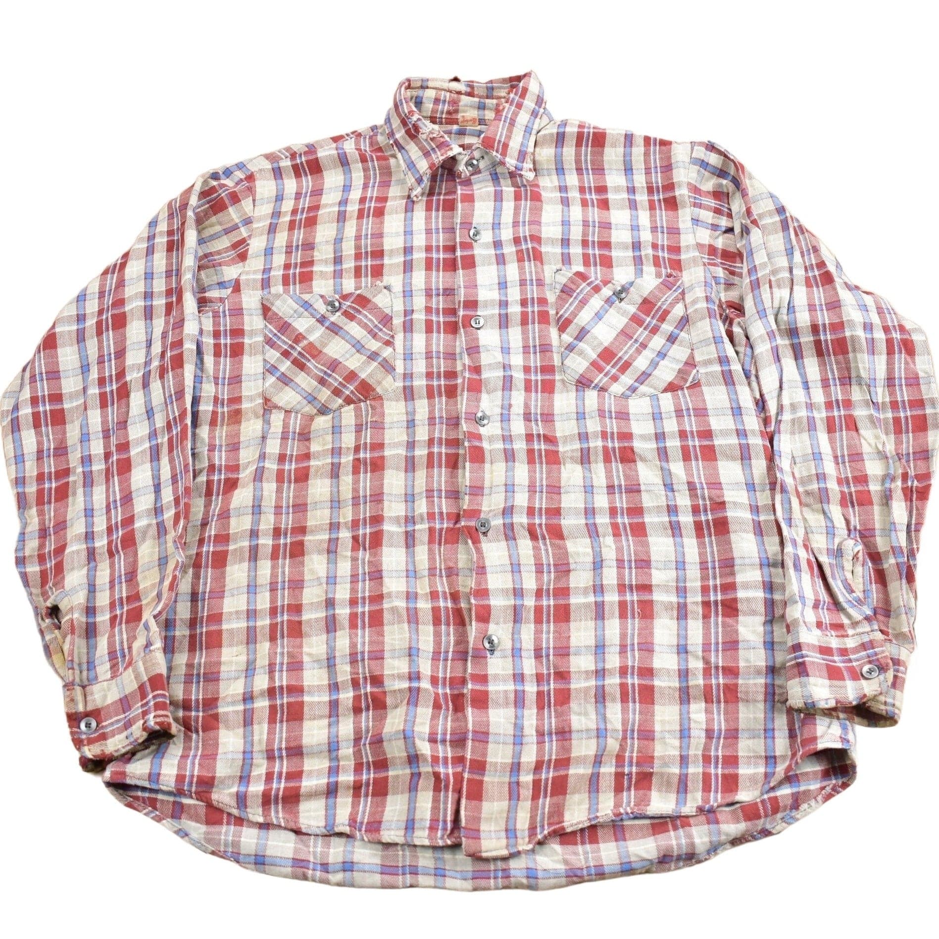 Vintage 1970s Buckeye Plaid Flannel Button Up Shirt Men's XL from propervintagecanada