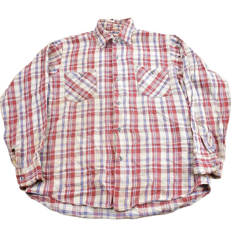 Vintage 1970s Buckeye Plaid Flannel Button Up Shirt Men's XL from propervintagecanada
