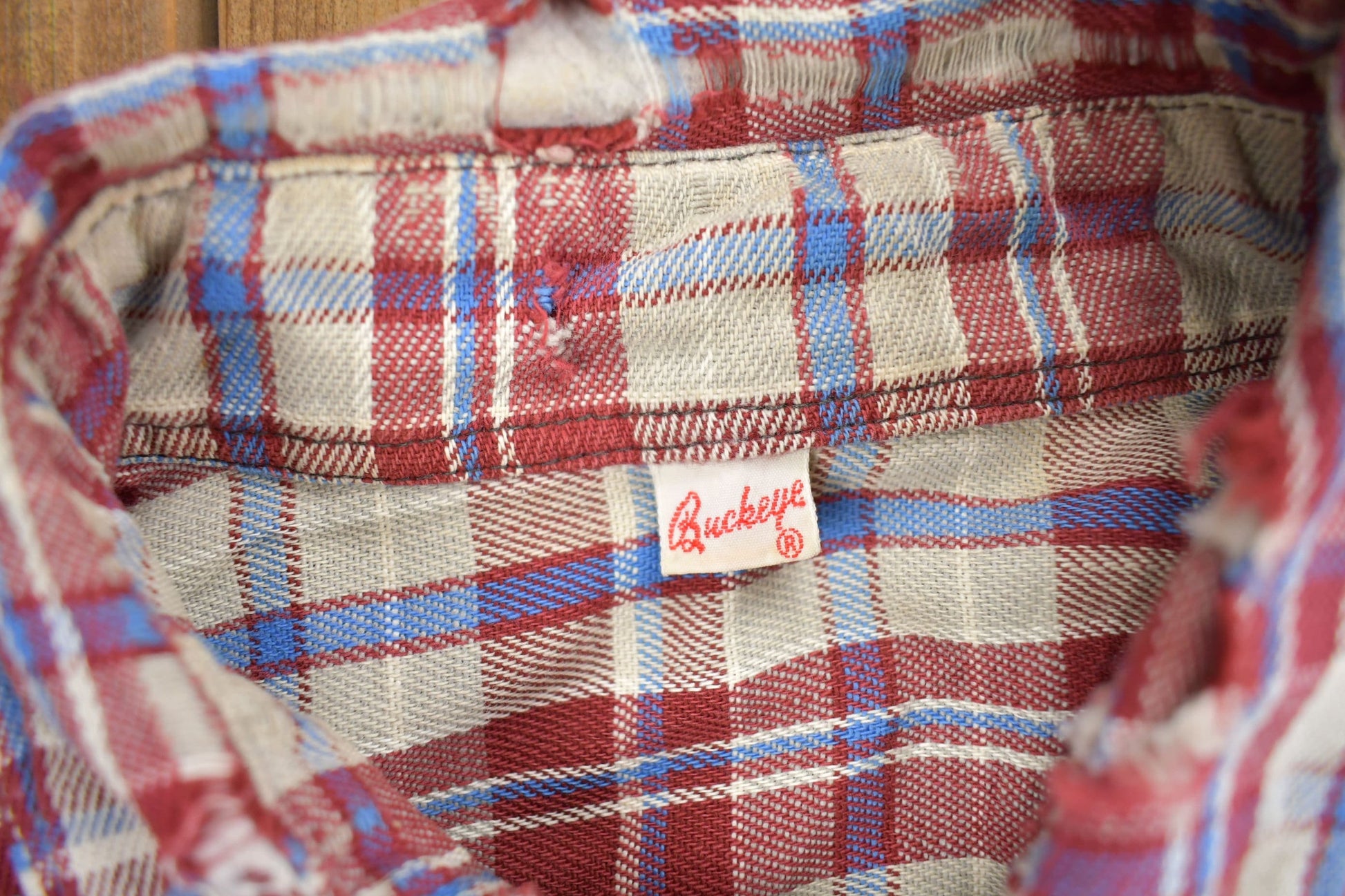 Vintage 1970s Buckeye Plaid Flannel Button Up Shirt Men's XL from propervintagecanada