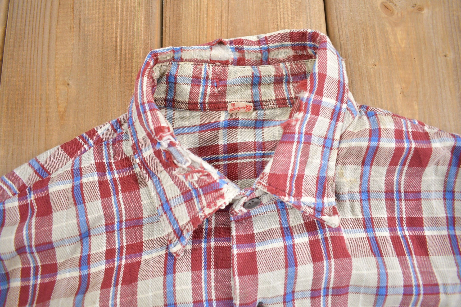 Vintage 1970s Buckeye Plaid Flannel Button Up Shirt Men's XL from propervintagecanada