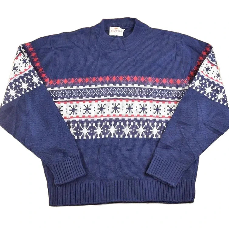 Vintage 1970s Buffalo Snowflake Knit Crewneck Sweater Mens M from propervintagecanada