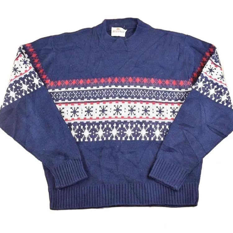 Vintage 1970s Buffalo Snowflake Knit Crewneck Sweater Mens M from propervintagecanada