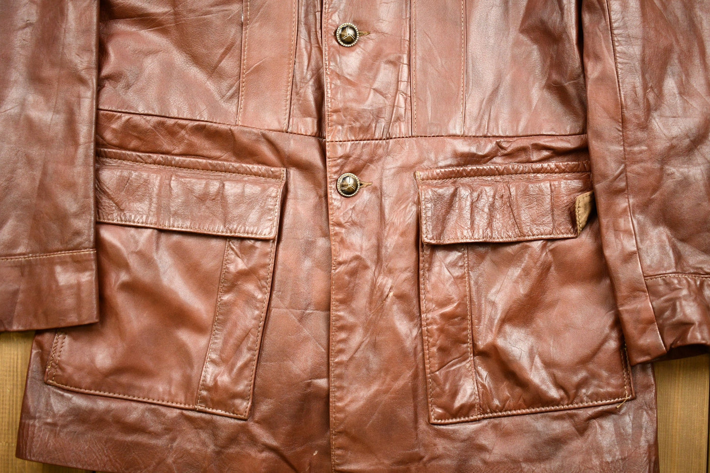 Vintage 1970s Burnt Orange Full Length Angel Skin Nappa Leather Trench Coat Men's Medium from propervintagecanada