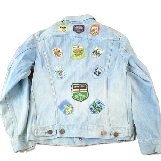 Vintage 1970s Canadian Souvenir Patch Work Jean Jacket Men's S from propervintagecanada