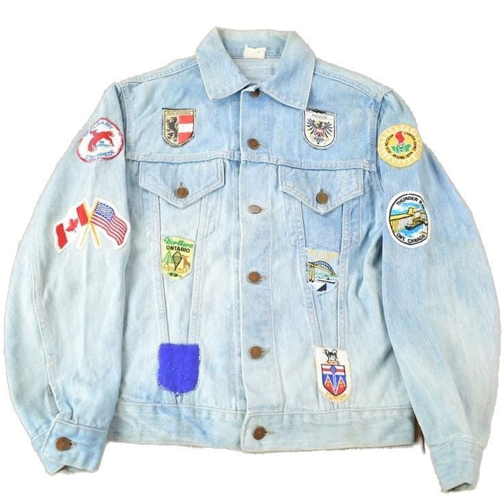 Vintage 1970s Canadian Souvenir Patch Work Jean Jacket Men's S from propervintagecanada