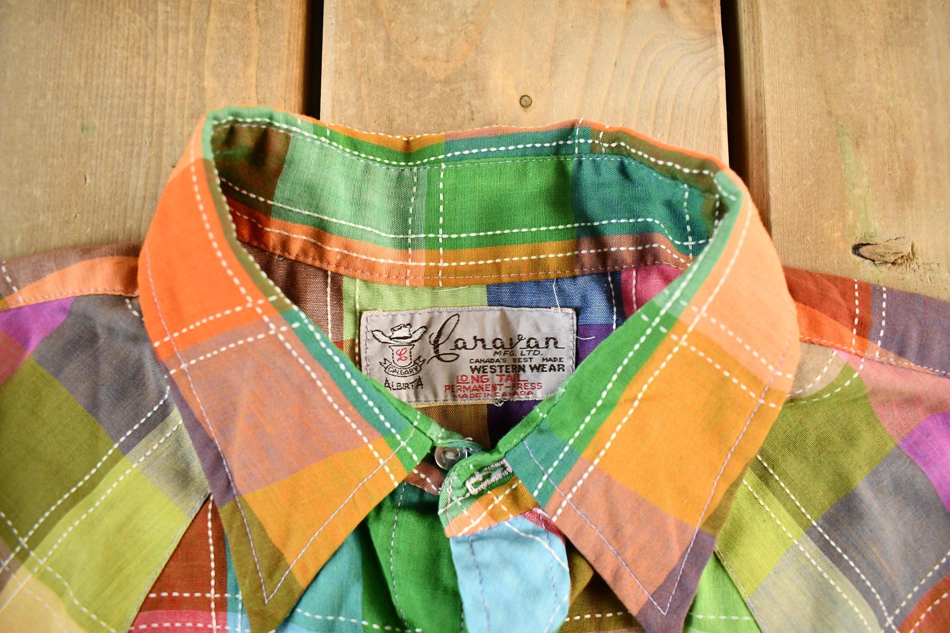 Vintage 1970s Caravan Western Pearl Snap Shirt Men's Large from propervintagecanada