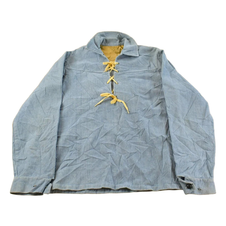 Vintage 1970s Chambray Lace Pullover Shirt Men's Medium from propervintagecanada