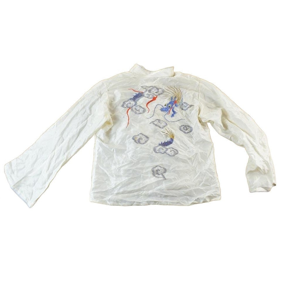 Vintage 1970s Chinese Dragon Silk Button Up Shirt Men's Small from propervintagecanada