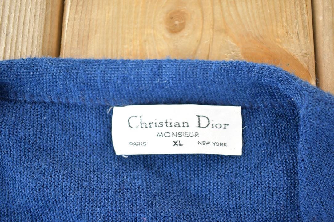 Vintage 1970s Christian Dior Knit Perfect Mild Distress Cardigan Sweater Men's M from propervintagecanada