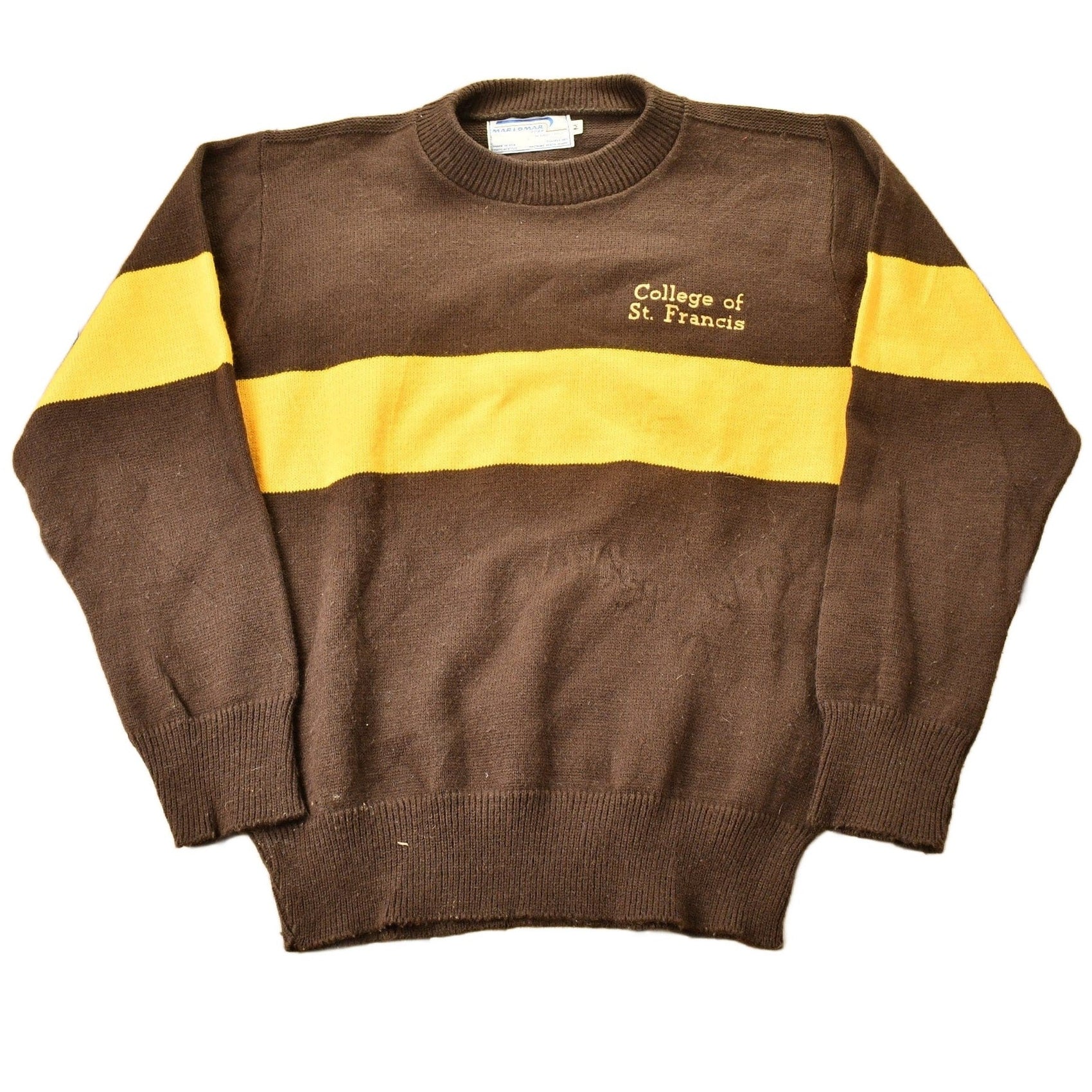 Vintage 1970s College Of St Francis Knitted Crewneck Sweater Men's Medium from propervintagecanada