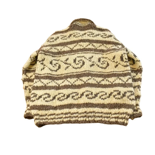 Vintage 1970s Cowichan Wool Full Zip Hand Knit Sweater Men's L from propervintagecanada