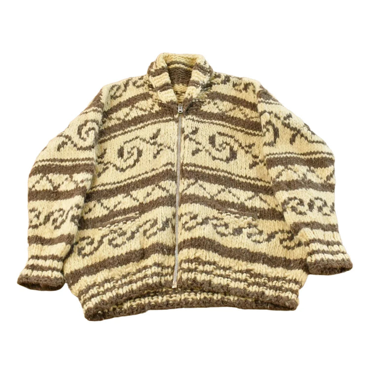 Vintage 1970s Cowichan Wool Full Zip Hand Knit Sweater Men's L from propervintagecanada