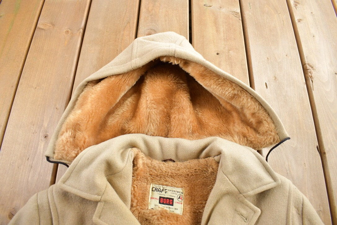 Vintage 1970s Craft Sportswear 100% Wool Toggle Button Up Fur Lined Jacket Made In Canada from propervintagecanada