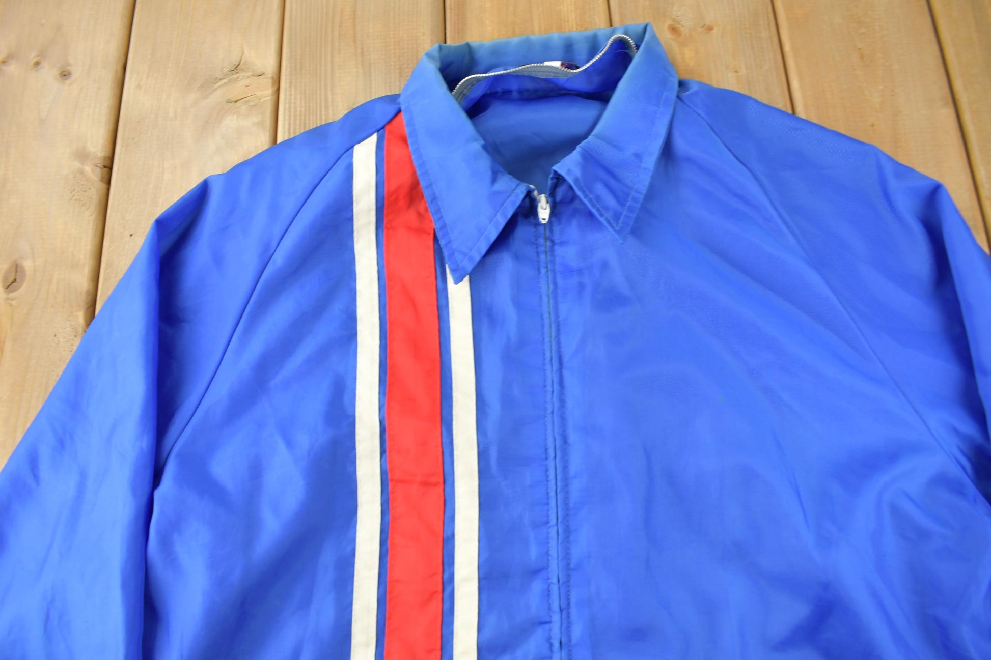 Vintage 1970s Crown Striped Windbreaker Jacket Size XXL Made In USA from propervintagecanada