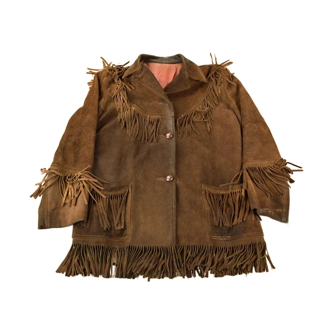 Vintage 1970s Dark Brown Suede Fringe Leather Jacket Men's Medium from propervintagecanada
