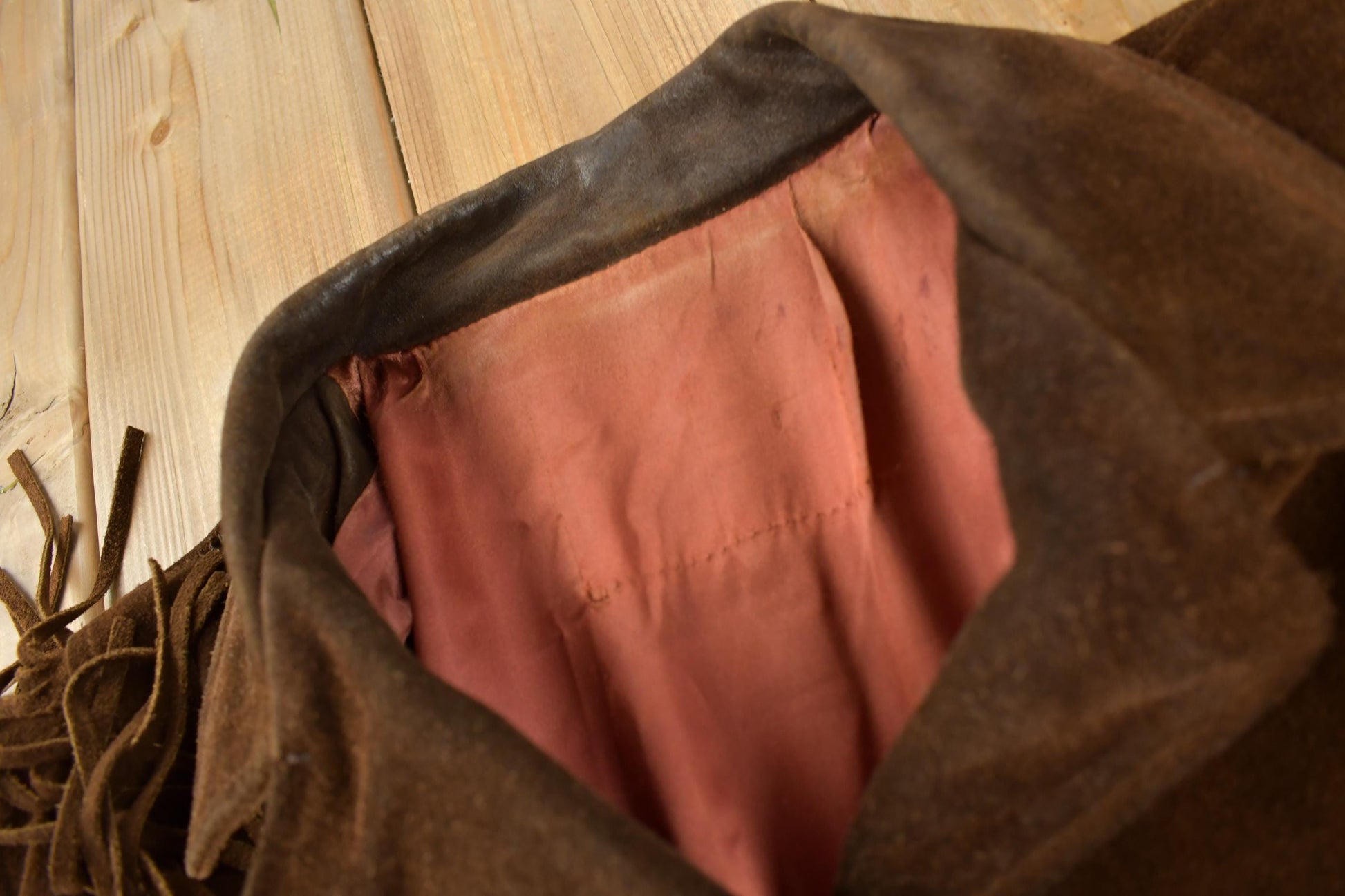 Vintage 1970s Dark Brown Suede Fringe Leather Jacket Men's Medium from propervintagecanada