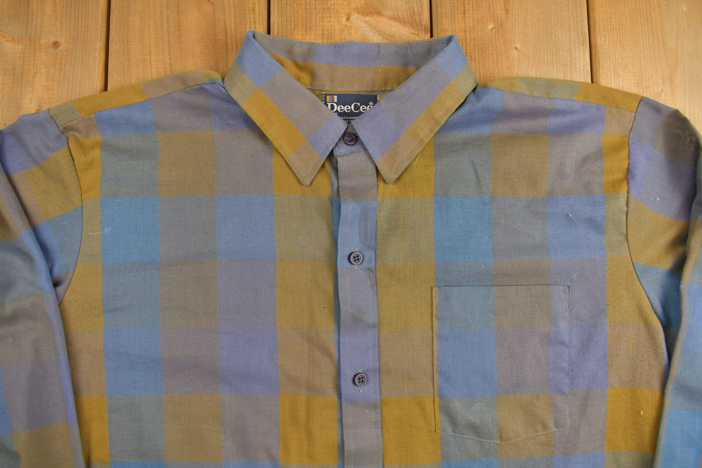 Vintage 1970s DeeCee Plaid Button-Up Shirt Men's XL from propervintagecanada