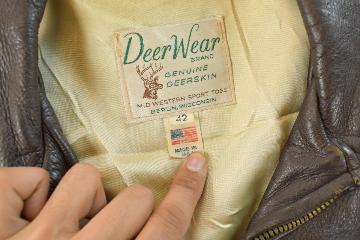 Vintage 1970s DeerWear Deer Skin Leather Bomber Jacket Made In USA Men's M from propervintagecanada