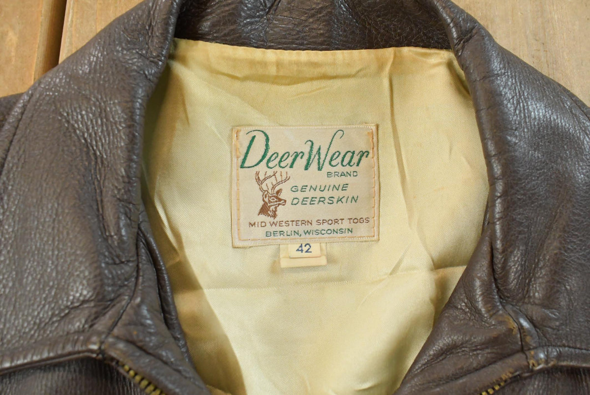 Vintage 1970s DeerWear Deer Skin Leather Bomber Jacket Made In USA Men's M from propervintagecanada